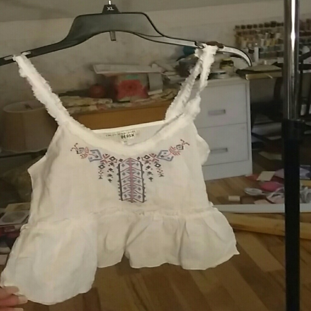 White with red and blue design tank top/ blouse