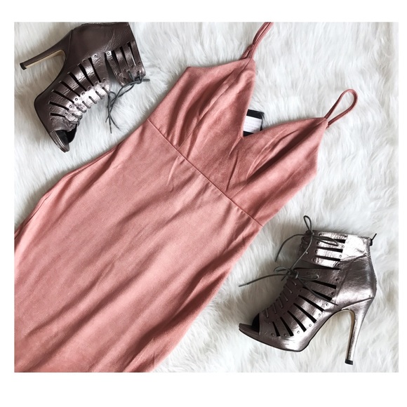 Dusty Rose Suede Side Slit Dress - Picture 2 of 4