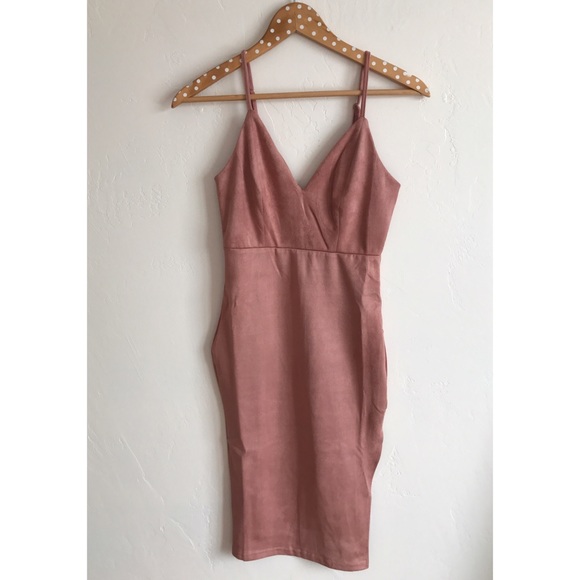 Dusty Rose Suede Side Slit Dress - Picture 3 of 4