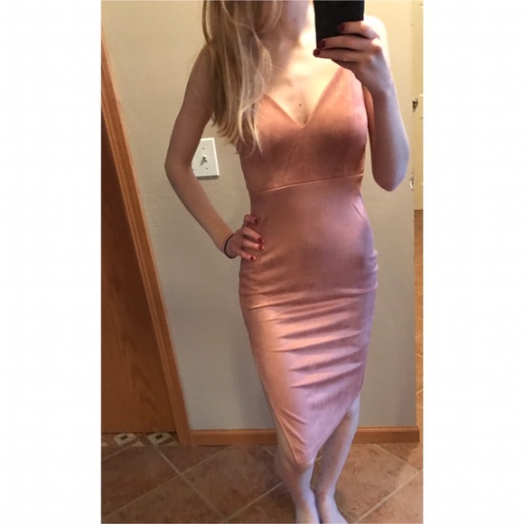 Dusty Rose Suede Side Slit Dress - Picture 4 of 4