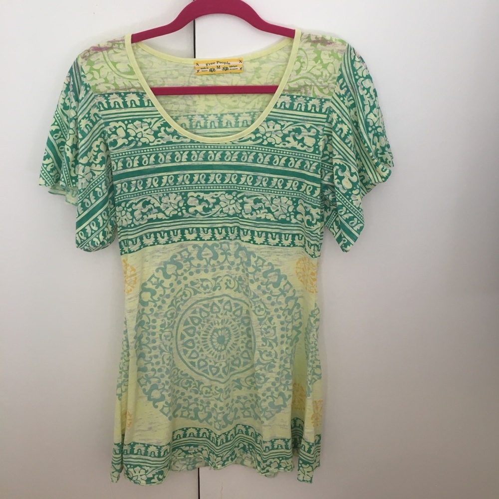 Free People yellow/green dress with flowy sleeves