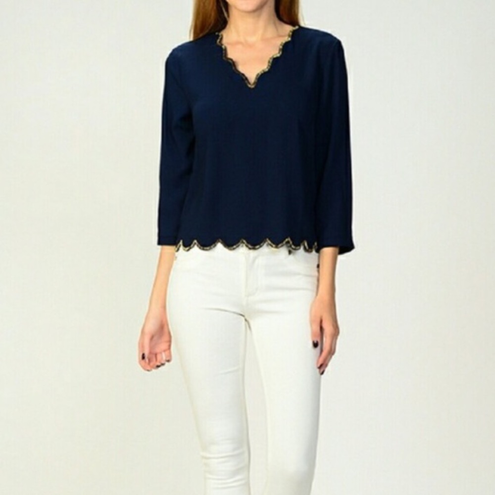 Gold Embellished Collar Navy Top