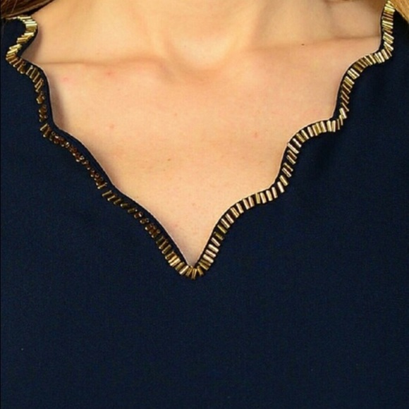 Gold Embellished Collar Navy Top - Picture 2 of 4