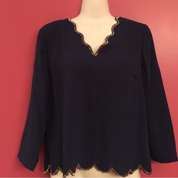 Gold Embellished Collar Navy Top - Picture 4 of 4