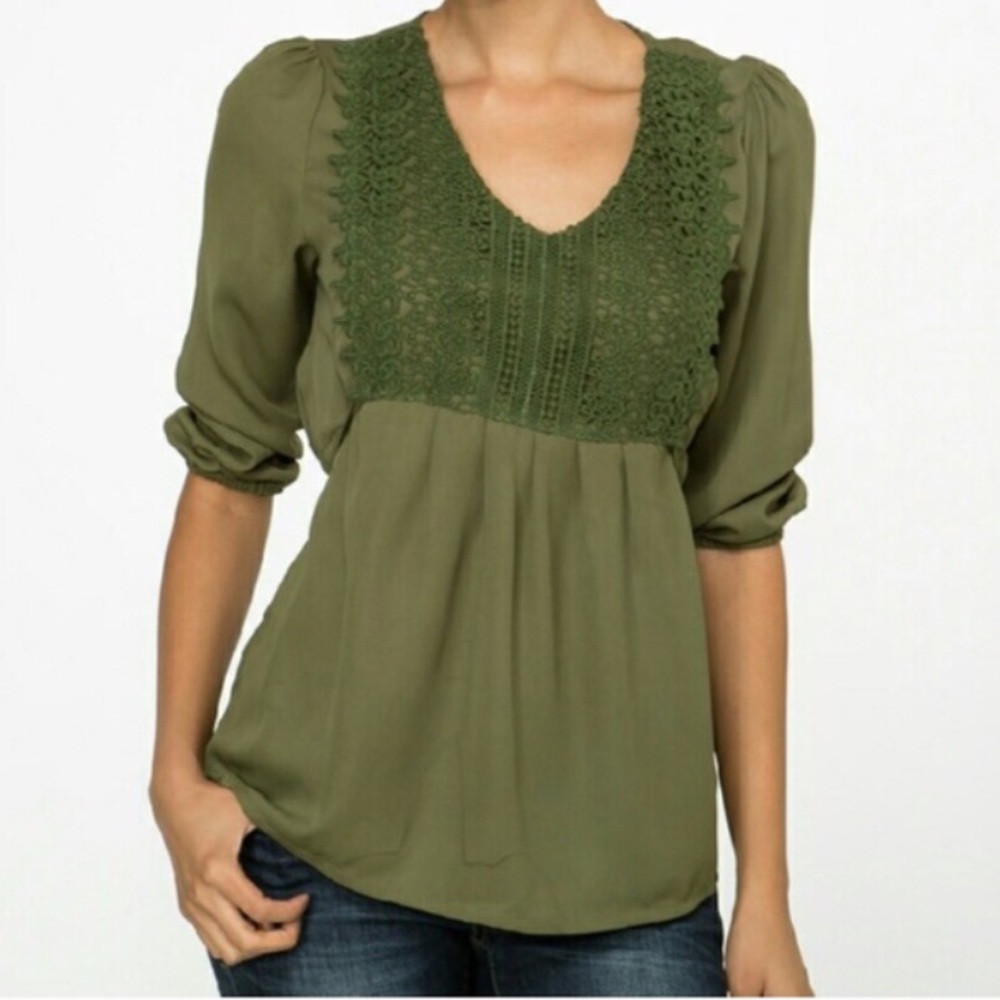 Olive Green Peasant Top Green Small