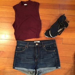 High Waisted Dark Denim Shorts