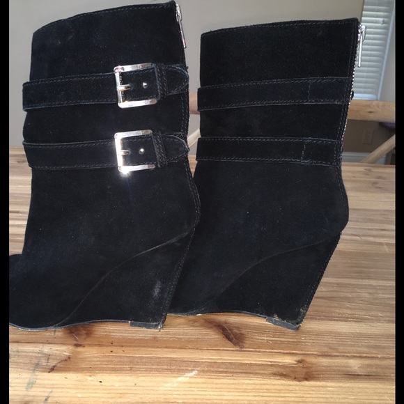 Michael Kors Black Velvet Zipper Wedge Boots - Picture 2 of 5