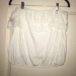 Strapless crop with lace overlay