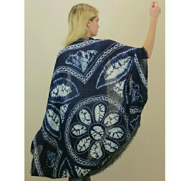 💙HP💙 Navy Henna Tie Dye Mandala Kimono - Picture 2 of 3