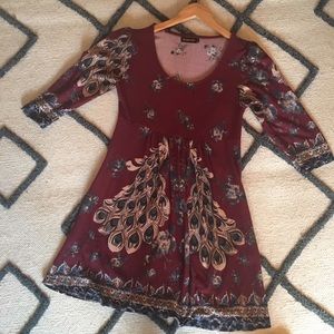 Burgundy Floral Empire Waist Tunic Dress