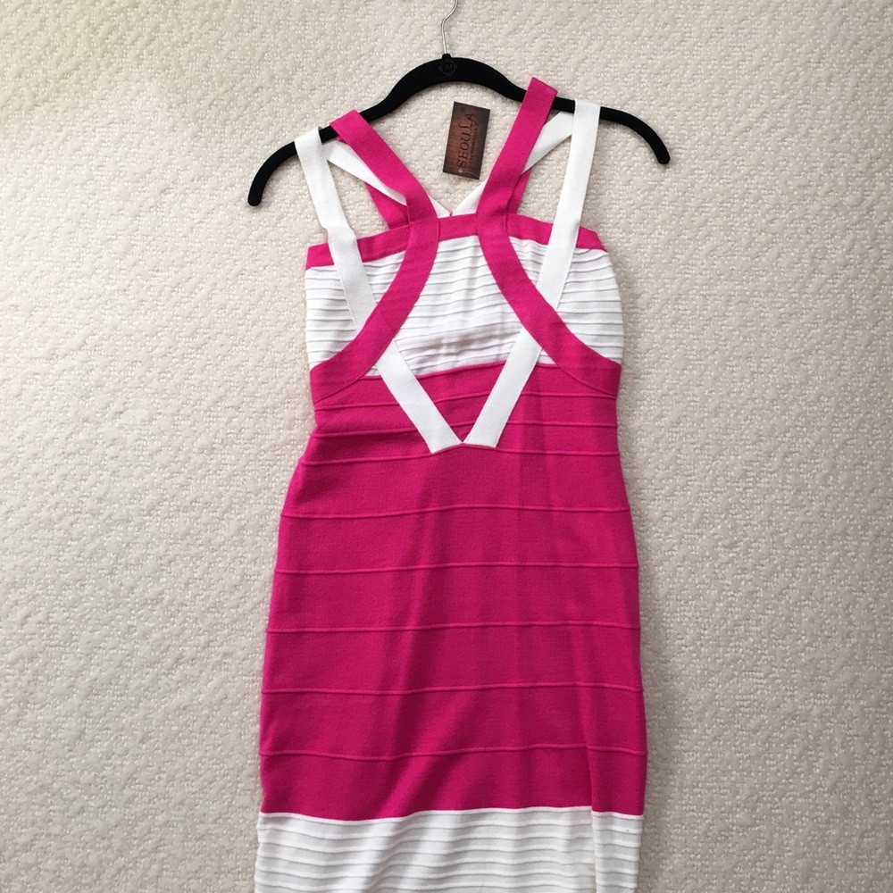 Hot pink and white bodycon dress