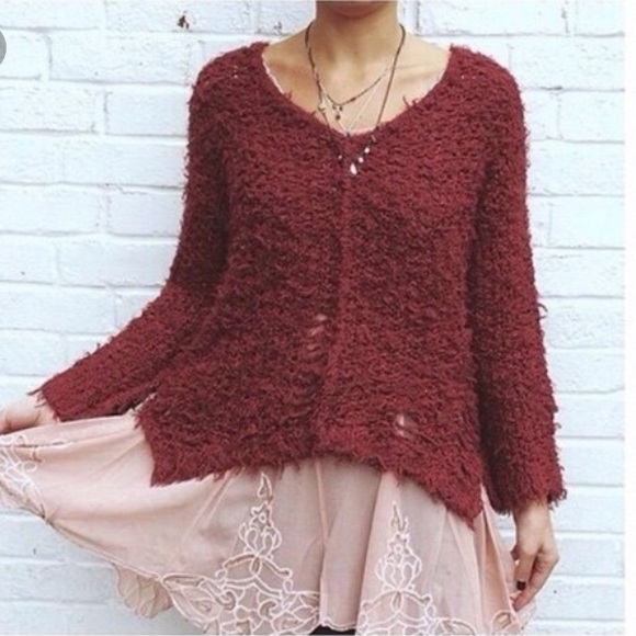 Free People Sweaters - FREE PEOPLE RED DISTRESSED SWEATER SIZE SMALL