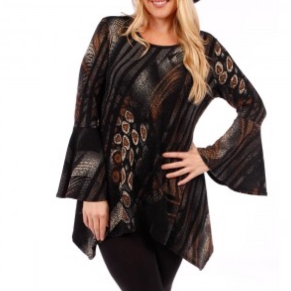 Bell Sleeve Abstract Flared Tunic
