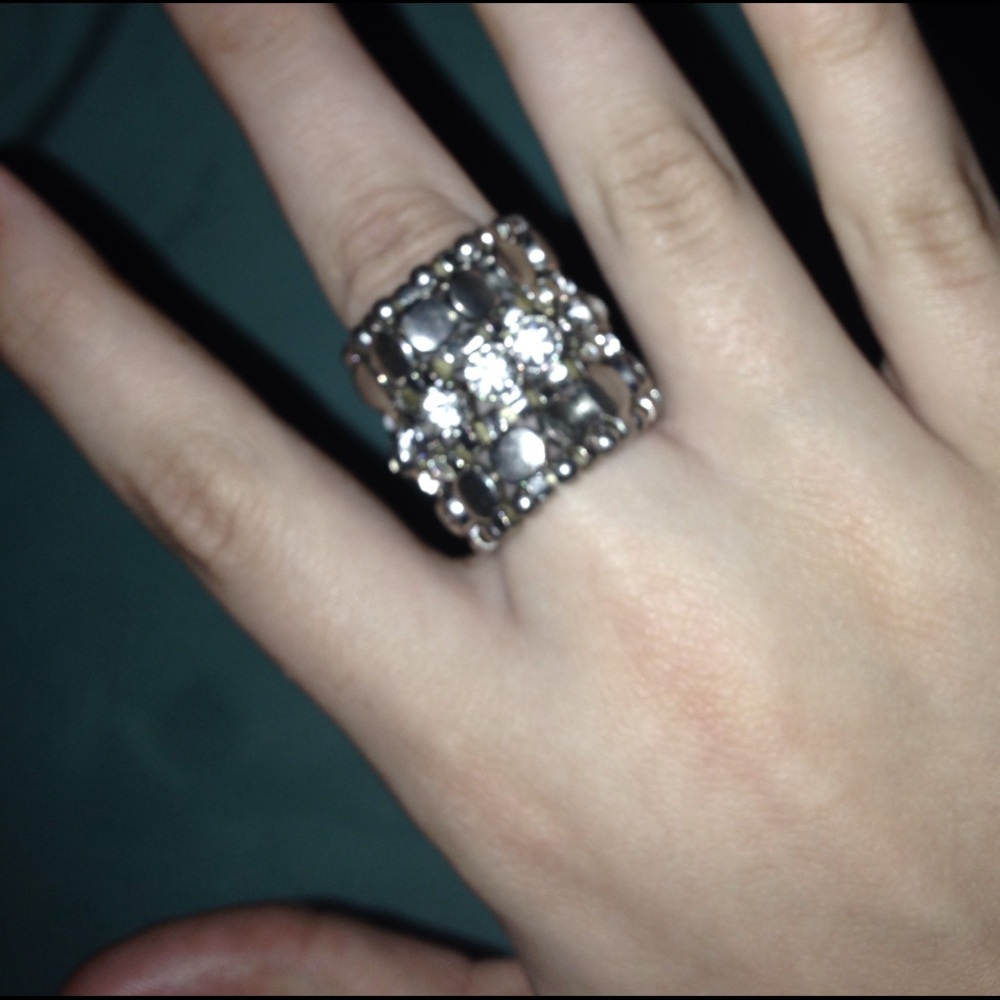 Stretchy silver and diamond ring