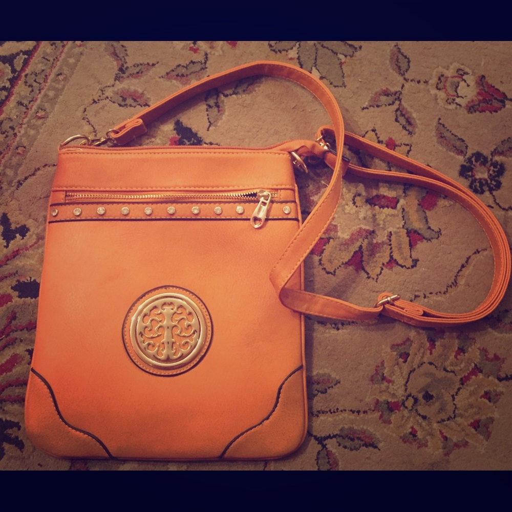 Tan pleather studded cross body bag