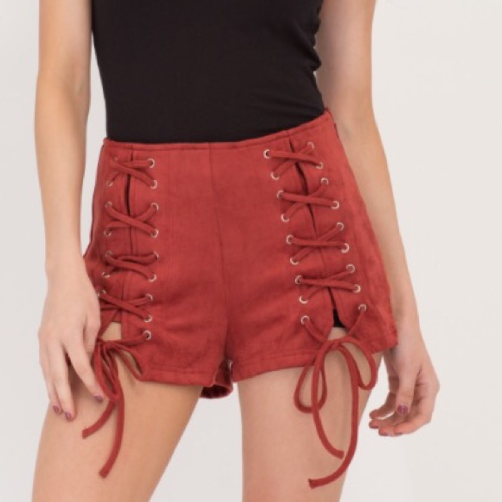 Faux Suede Lace Up Shorts
