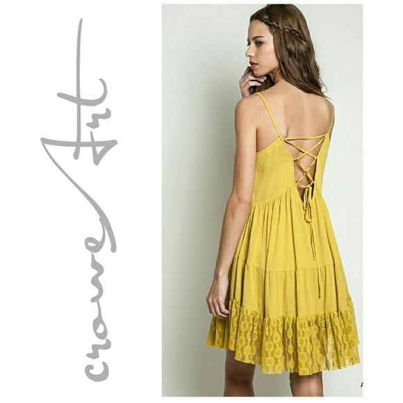 Boutique Dresses & Skirts - Avocado Yellow Lace Trapeze Mini