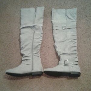 Suede light grey thigh high boots