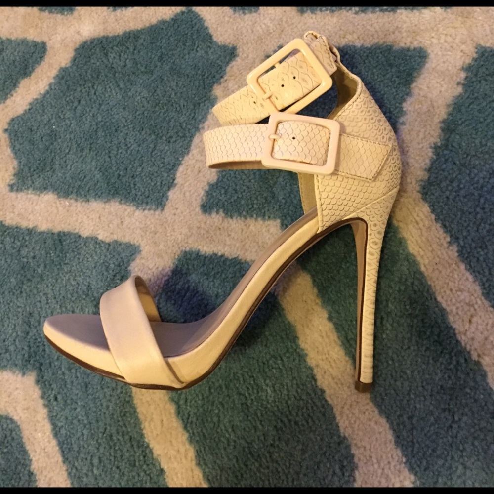 Snake print scrappy heels