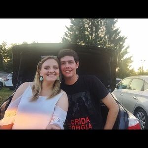 White, open shoulder dress