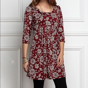 Burgundy Floral Empire Waist Tunic Dress