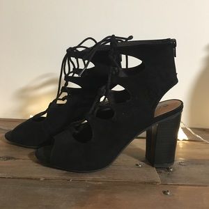 Vegan Black Suede Lace Up Heels!