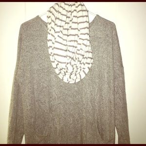 White & Gray Striped Infinity Scarf
