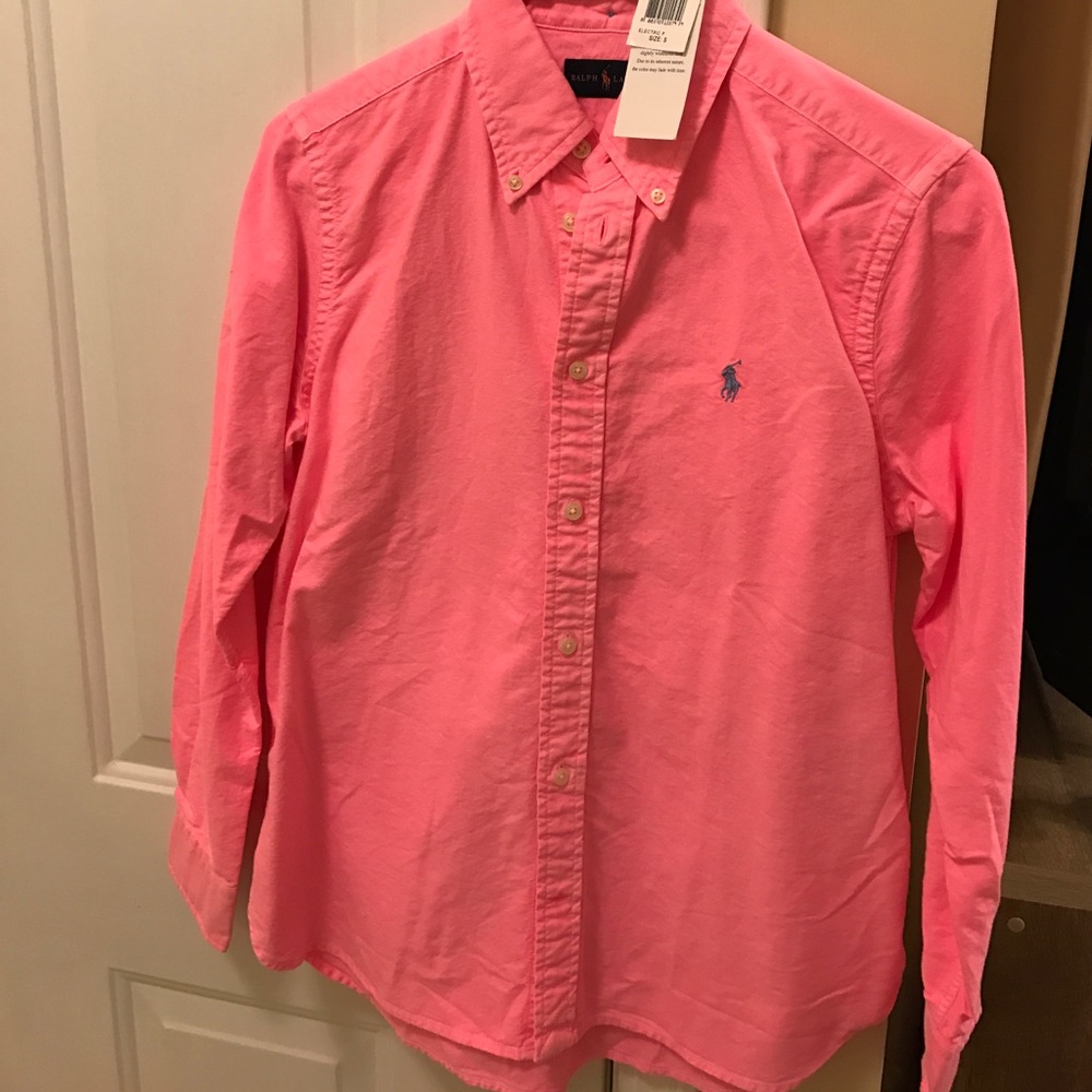NWT women's electric pink Ralph Lauren button up