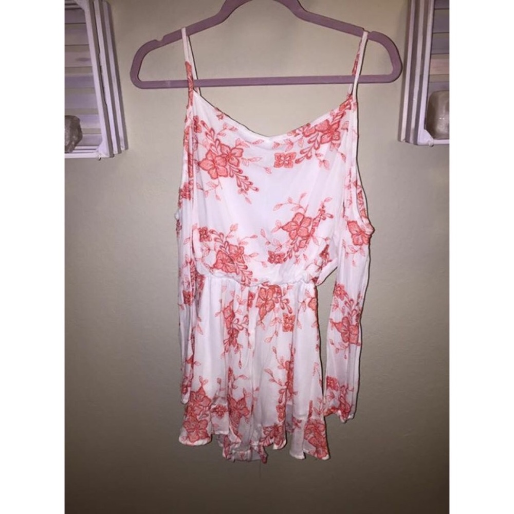 Orange and white drop sleeve Romper