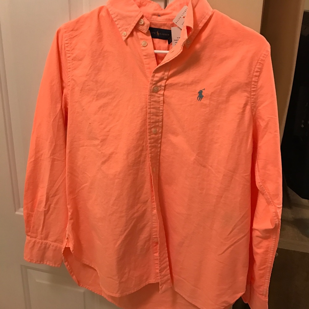 NWT Bright orange women's Ralph Lauren button up