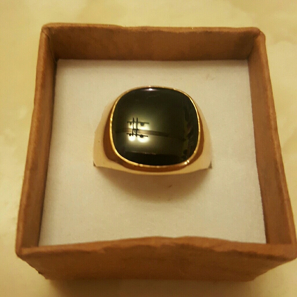 $39 men gemstone ring band black gold #7