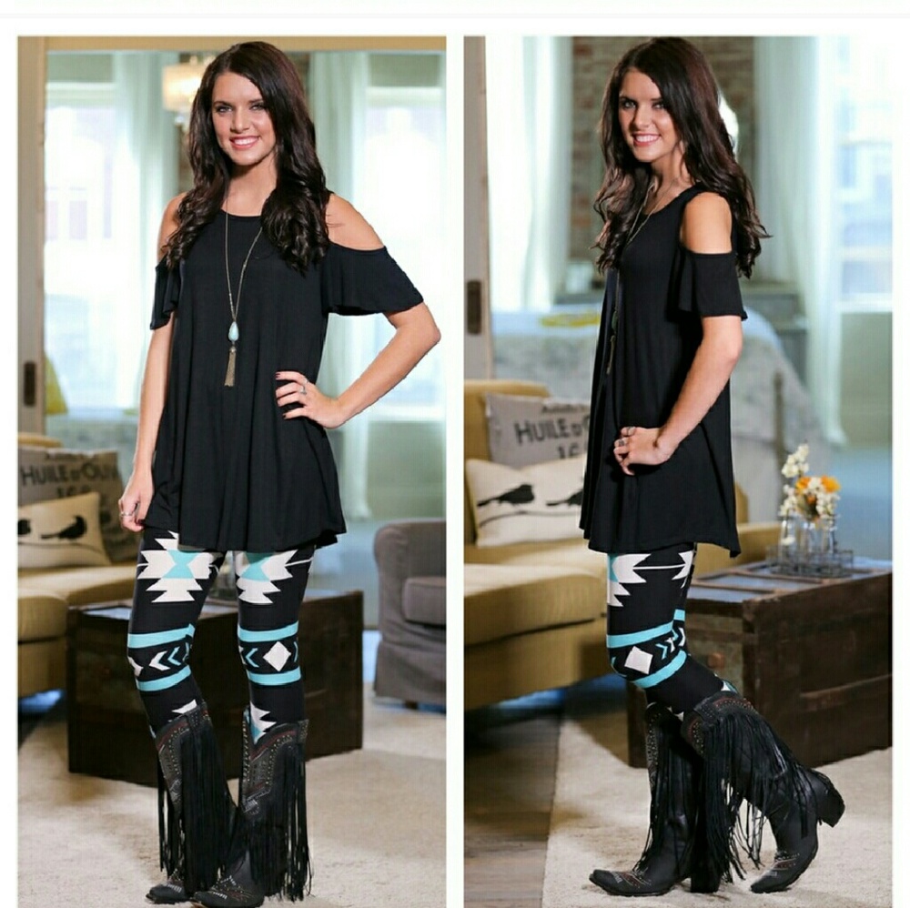 Black and Turquoise Aztec leggings - Picture 2 of 4