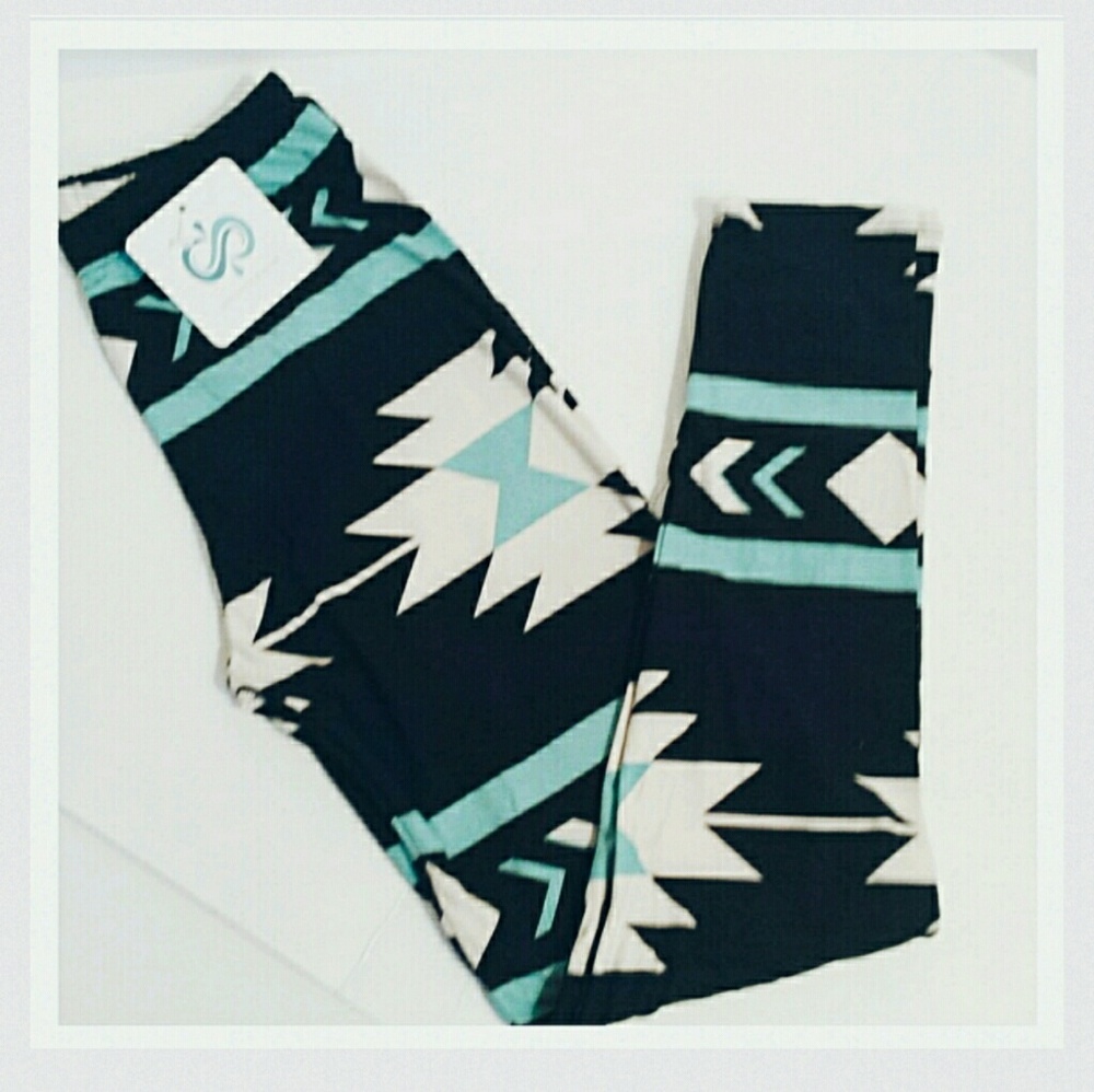 Black and Turquoise Aztec leggings - Picture 3 of 4