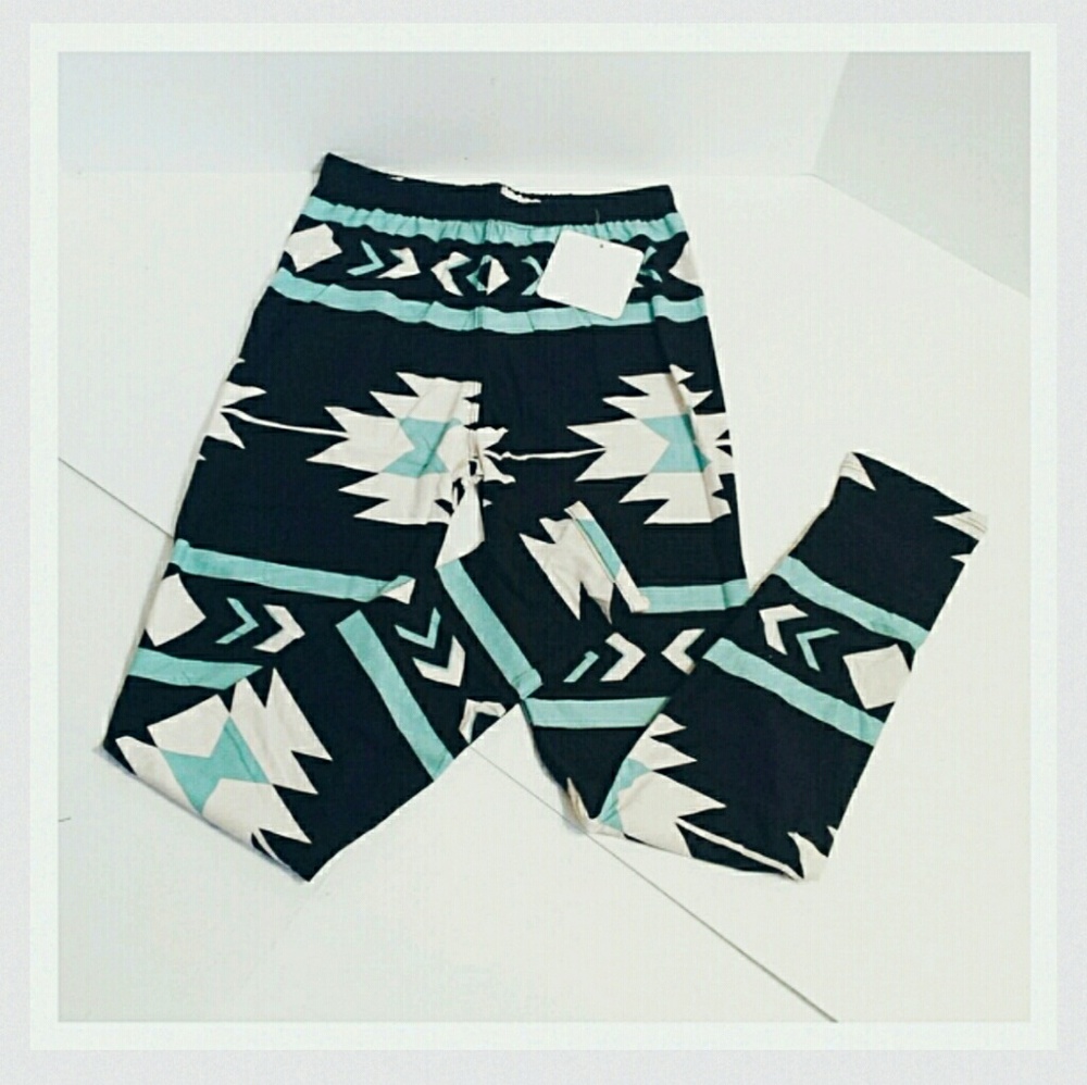 Black and Turquoise Aztec leggings - Picture 4 of 4