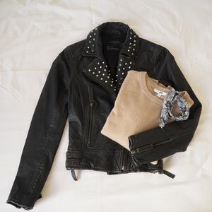 All Saints Studded Collar Leather Jacket UKSize 6