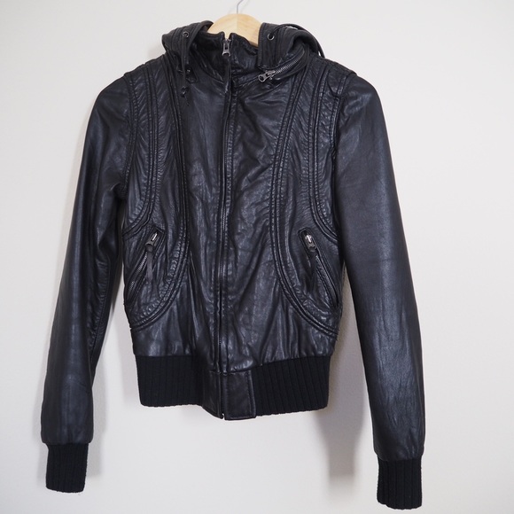 Aqua Leather Jacket with Removable Hoodie - Picture 1 of 7