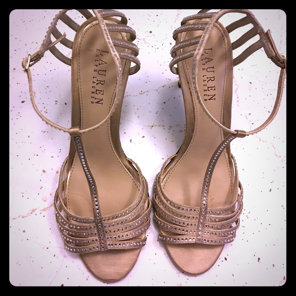 Size 7 Ralph Lauren Gold Rhinestone Heels