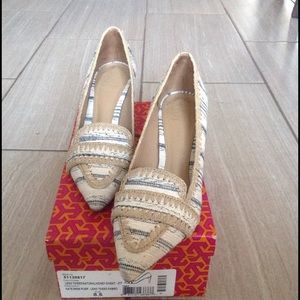 Tory burch leno tweet fabric natural 8.5 nate pump