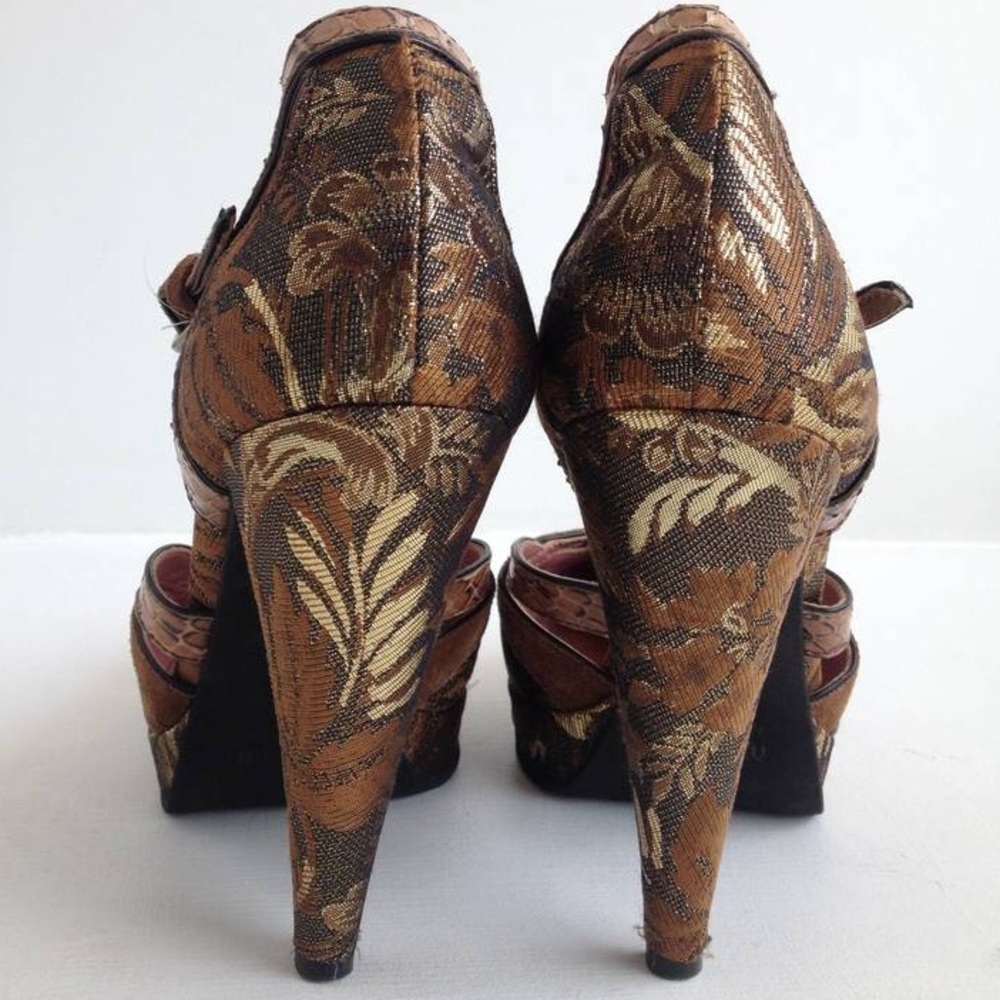 Miu Miu bronze brocade snakeskin mixed metal Mary Janes 36 - Picture 3 of 8