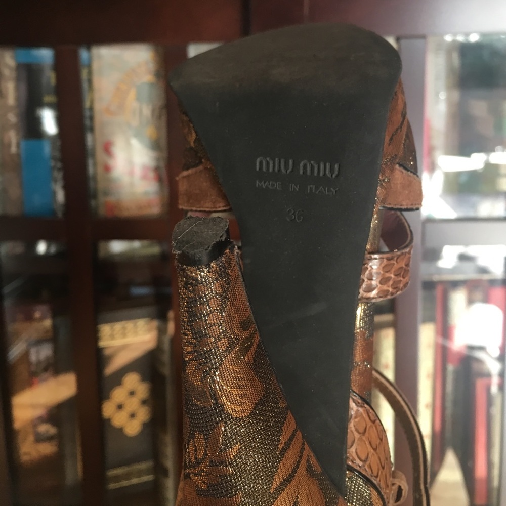 Miu Miu bronze brocade snakeskin mixed metal Mary Janes 36 - Picture 4 of 8