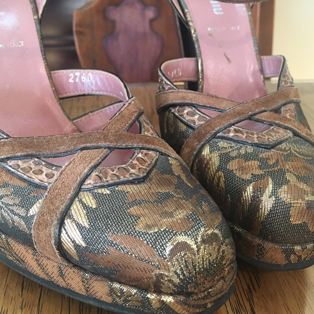 Miu Miu bronze brocade snakeskin mixed metal Mary Janes 36 - Picture 5 of 8
