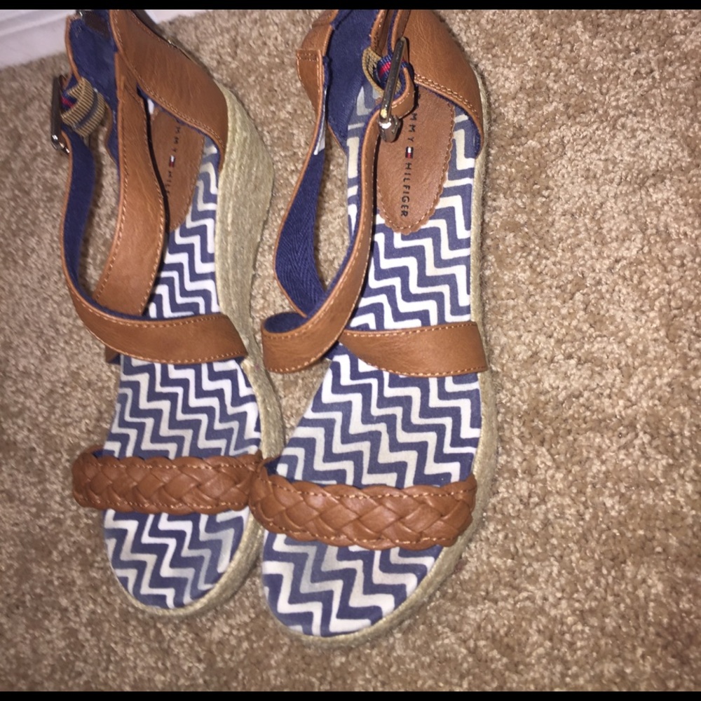 Blue and white high heels
