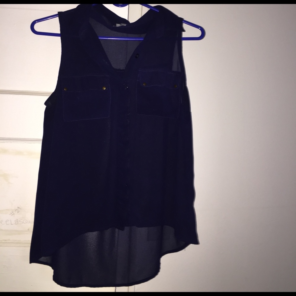 SALE 💙! Navy blue button down blouse-see through