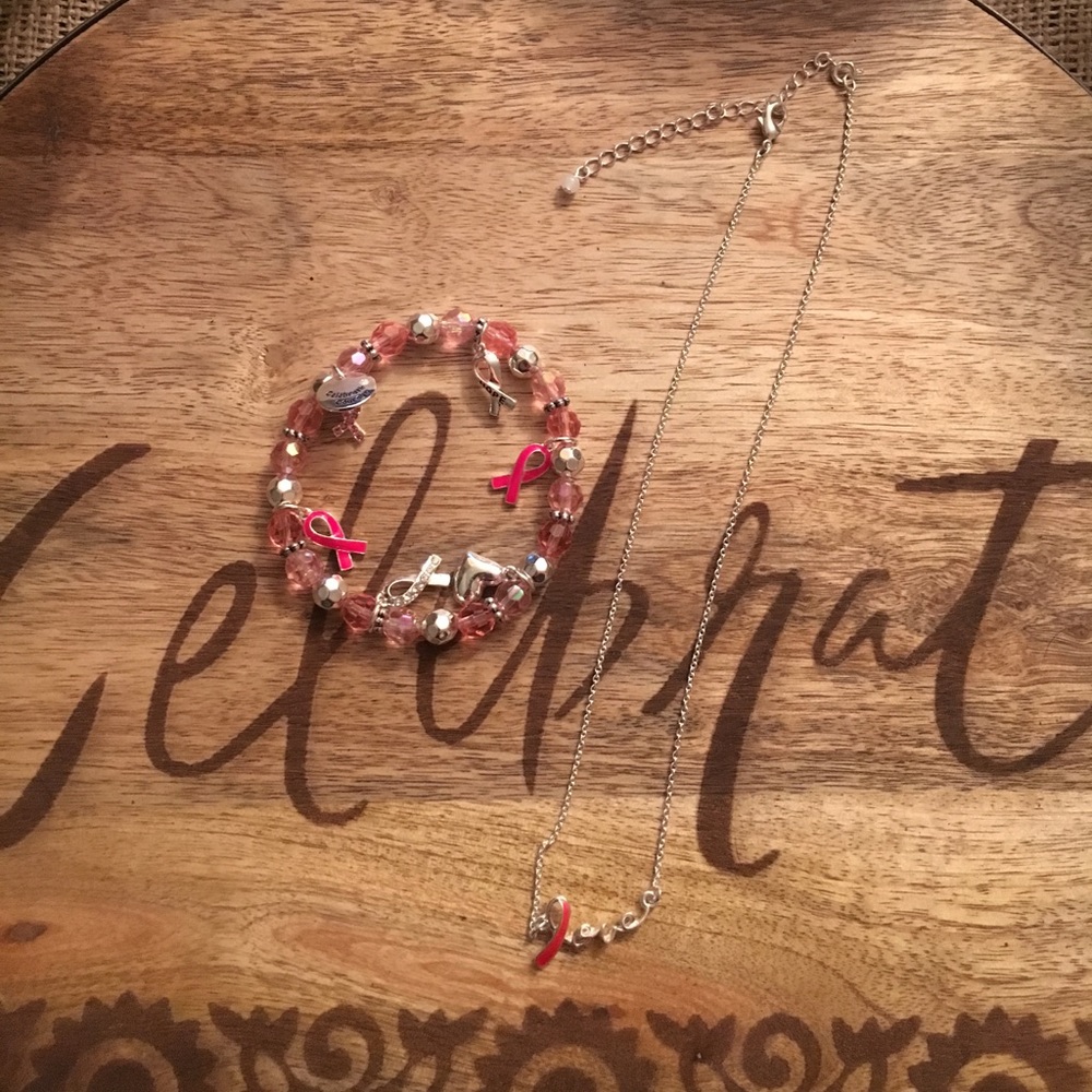 Breast Cancer awareness bracelet and necklace