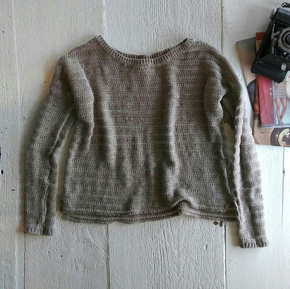 Sheer shimmer crop sweater relaxed fit taupe sand