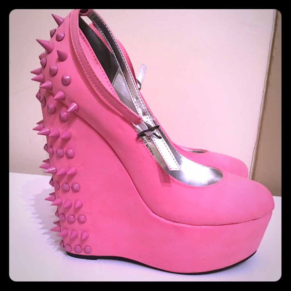 Bubblegum Pink Spiked Wedges