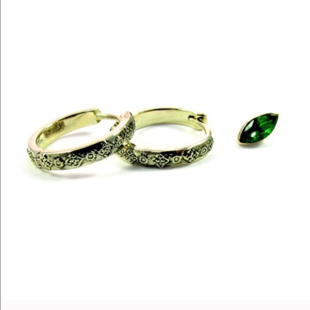✳️ Gold/Emerald Earring Trio Set  -  pair left.