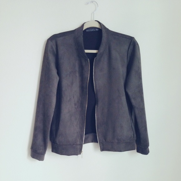 NWT Olive Faux Suede Bomber Jacket - Picture 3 of 4
