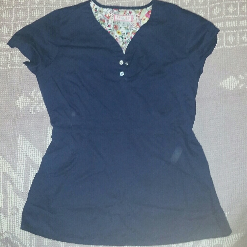 Like New Navy Blue Koi Scrub Top