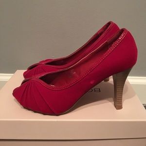 Bright Red Velour Peep Toe Pumps